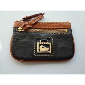 Dooney & Bourke‎ Black Leather Coin Purse Small Zip Wallet Gold-Toned Duck Logo